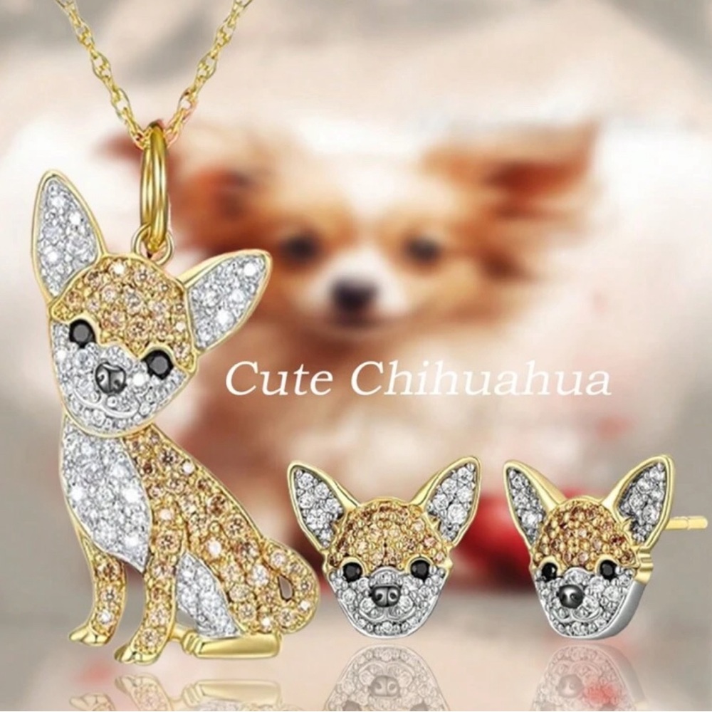Chihuahua Dog Necklace and Earrings Set